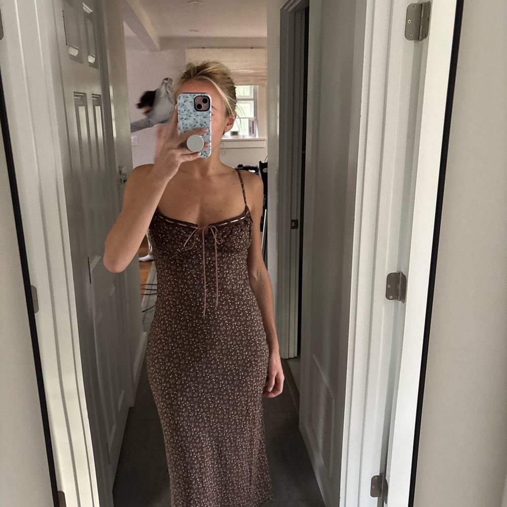 Brown Floral Midi Dress